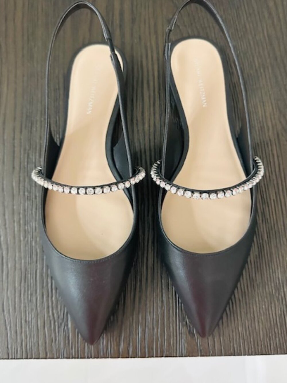Stuart Weitzman Crystaline Pointed Toe Slingback Flats Black